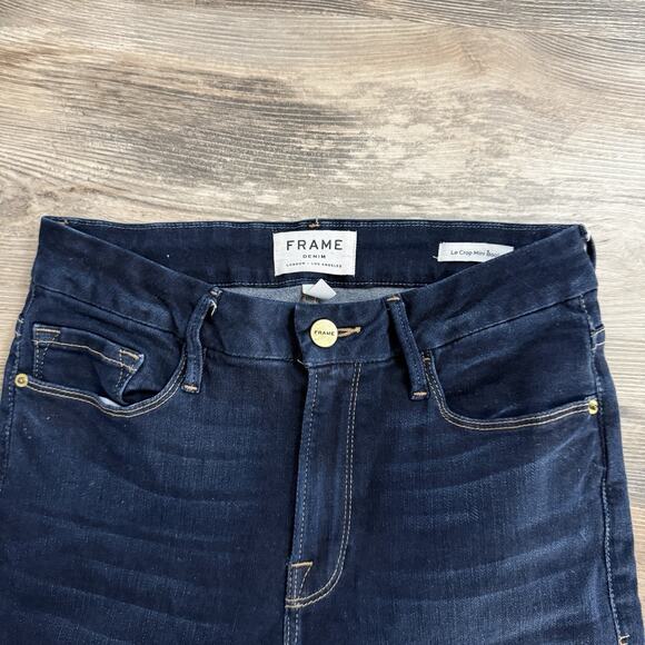 FRAME Le Crop Mini Boot Jeans Women’s 27 Dark Wash Fringe Hem High Rise - Picture 2 of 7